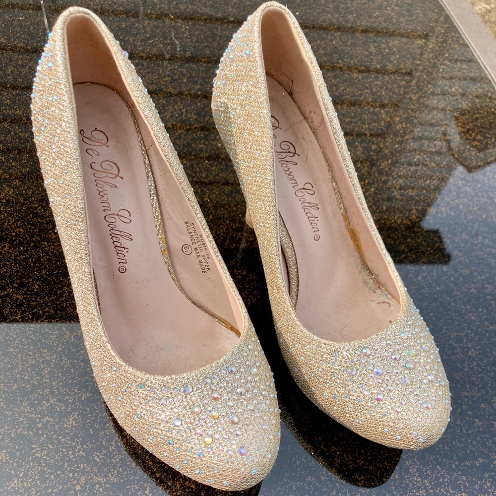Gold rhinestone platform heels